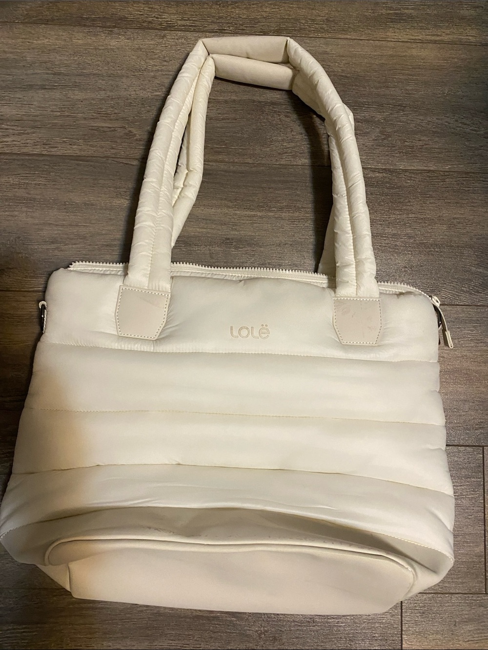 Lole Cream Quilted Shoulder Tote